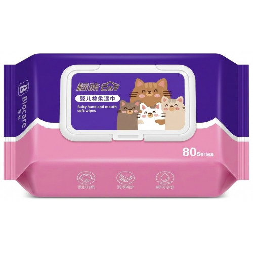 Салфетки влажные BioCare 80шт (40уп в 1кор)-1